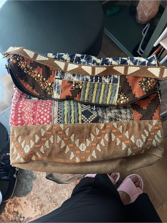 Free People Handbags - Free People Multi-Color Patchwork Embroidered Fold-Over Shoulder Bag